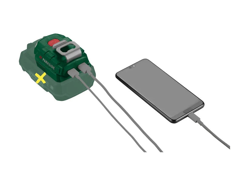 PARKSIDE Adaptateur de batterie USB avec éclairage LED PAA 20 Li-B3, 20 V